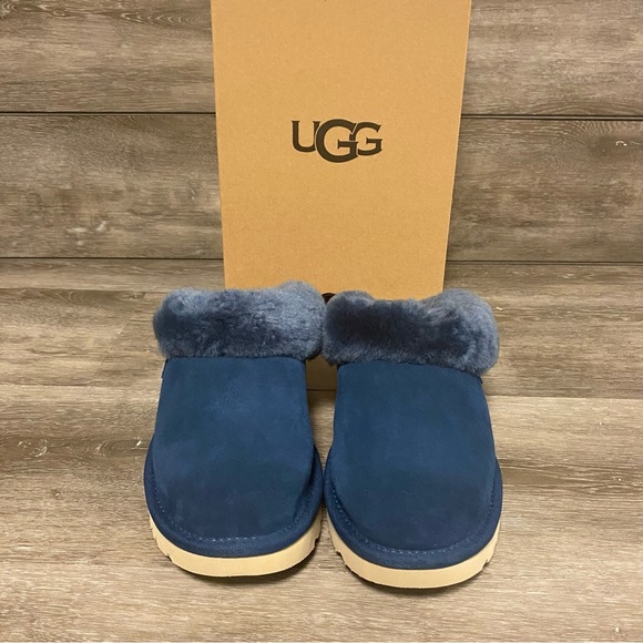 UGG | Cluggette Suede Sheepskin Lined Slippers In Ocean Blue NEW - Picture 3 of 13